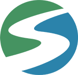 A green and blue logo with the letter s in it.